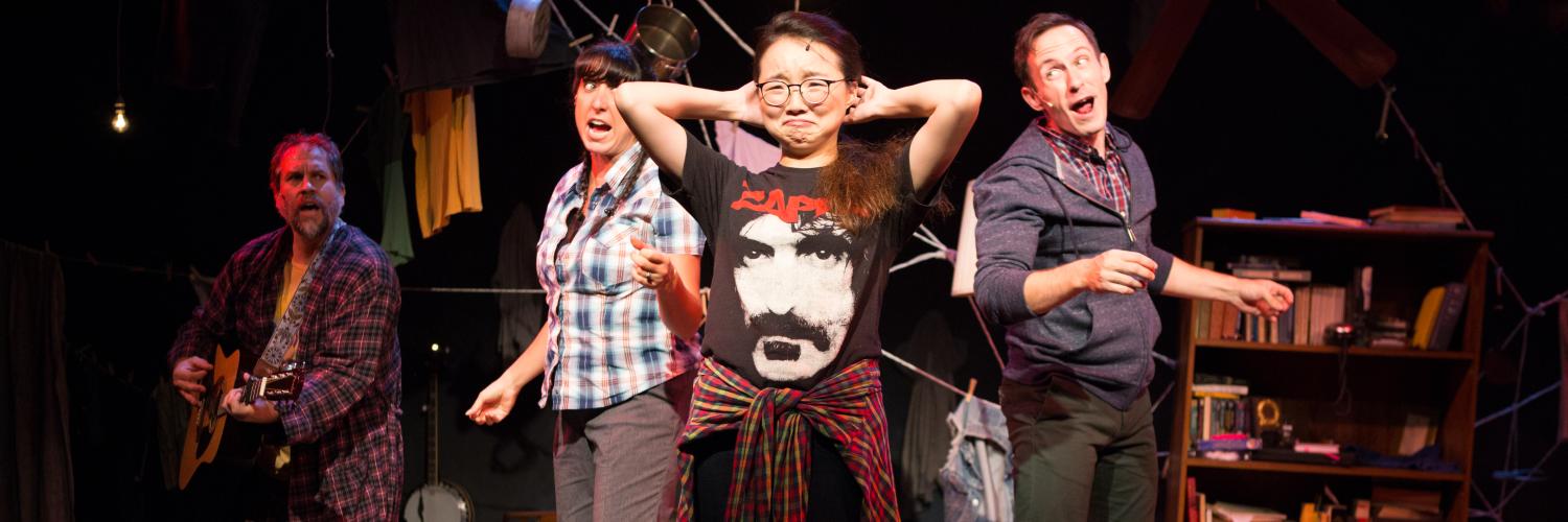 Claris Park, Jamison Foreman, Eleni Delopoulos, and Doug Durlacher in The Monster in the Hall. Photo: Benjamin MacMaster