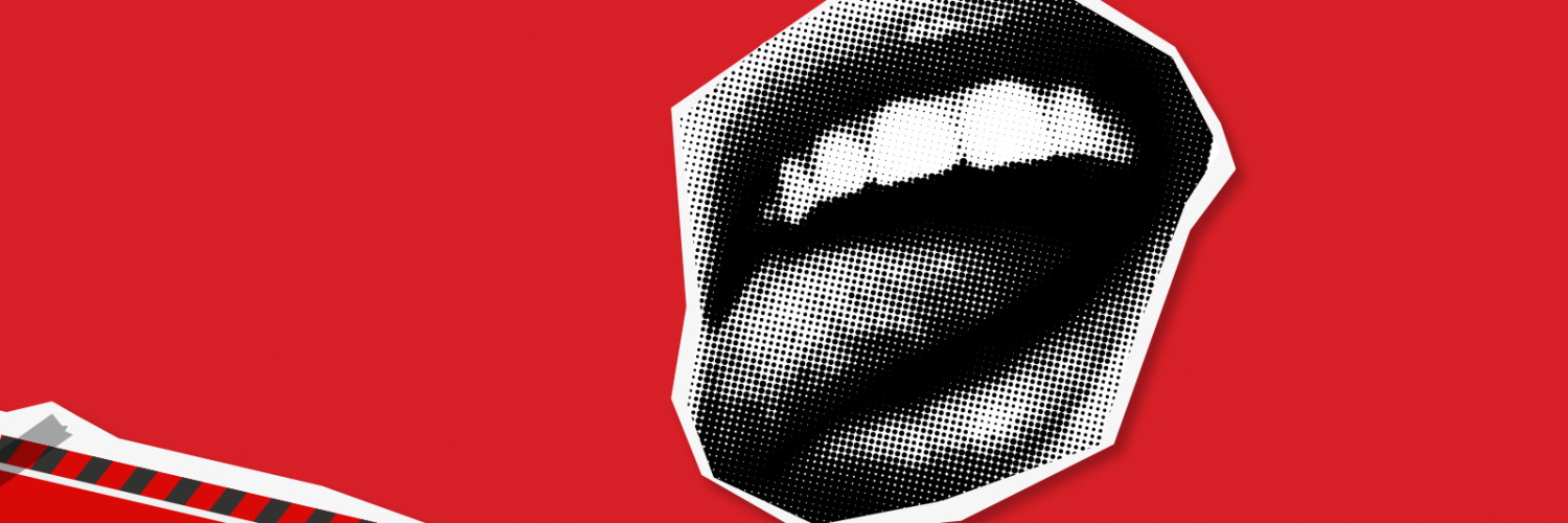 10 Dates With Mad Mary: A cut out of a woman's grimacing mouth and caution tape sit on a red background