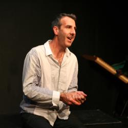 Playwright Mark Doherty speaks during a talkback after a performance of <em>Trad</em> Photo: Katie Reing