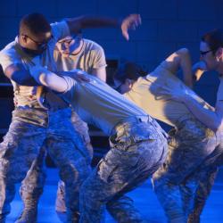 Johnny Smith, Campbell O'Hare, David Glover, David Pica, Isa St. Clair, and Trevor Fayle in The Radicalisation of Bradley Manning. Photo: Katie Reing