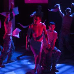 Johnny Smith, Campbell O'Hare, David Glover, David Pica, Isa St. Clair, and Trevor Fayle in The Radicalisation of Bradley Manning. Photo: Katie Reing