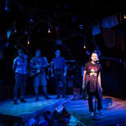 Claris Park, Jamison Foreman, Eleni Delopoulos, and Doug Durlacher in The Monster in the Hall. Photo: Benjamin MacMaster