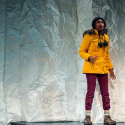 Satchel Williams on backdrop in a production image for A Hundred Words for Snow. Photo: Ashley Smith of Wide Eyed Studios.