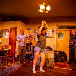 Andrew Criss, Minou Pourshariati, and Mike Dees in a production image for The Night Alive. Photo: Ashley Smith of Wide Eyed Studios.