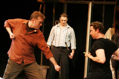 Mike Dees, Jered McLenigan, and Charlie DelMarcelle in <em>Made in China</em> Photo: Katie Reing