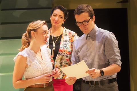 Emilie Krause, Eleni Delopoulos, and Adam Hammet in Radiant Vermin. Photo: Katie Reing 